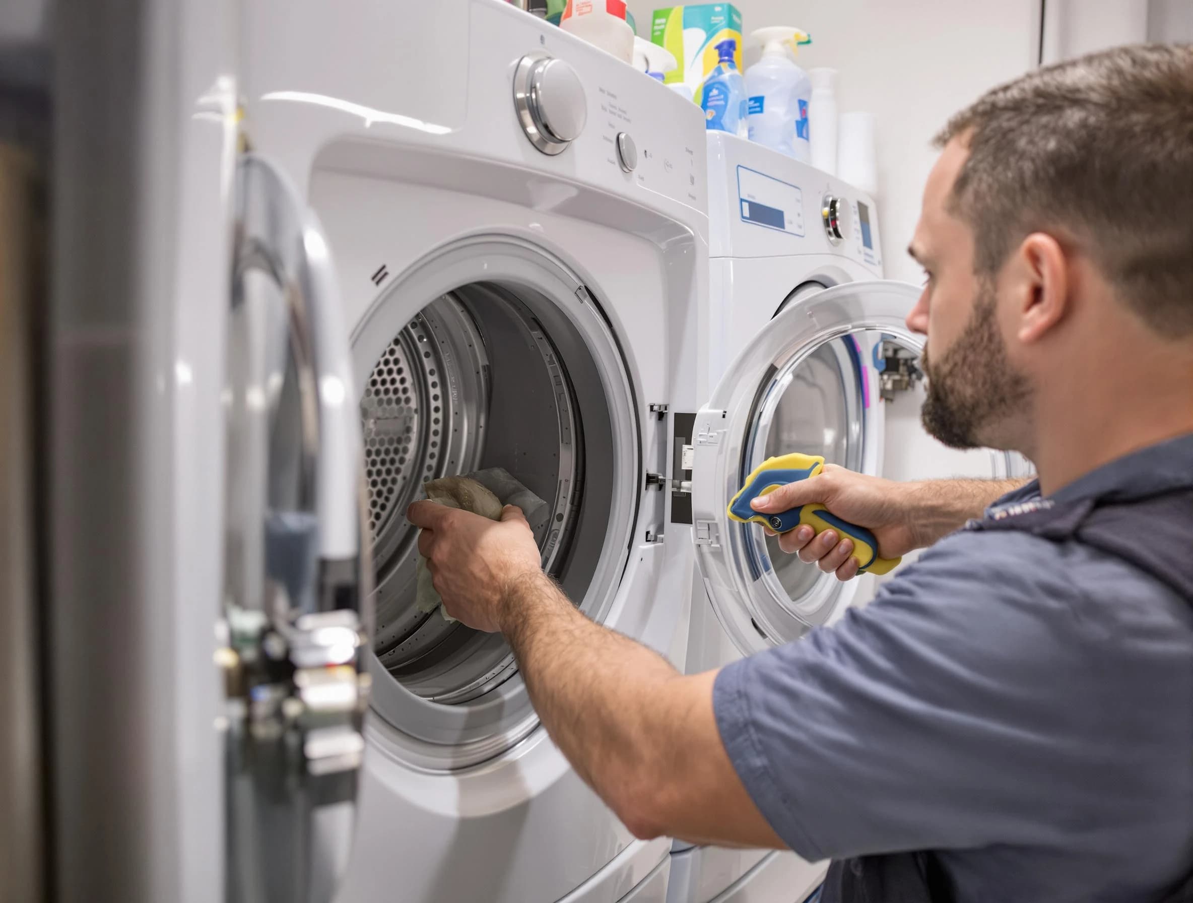 Indio Dryer Vent Cleaning specialist removing lint buildup from a dryer lint trap system in Indio