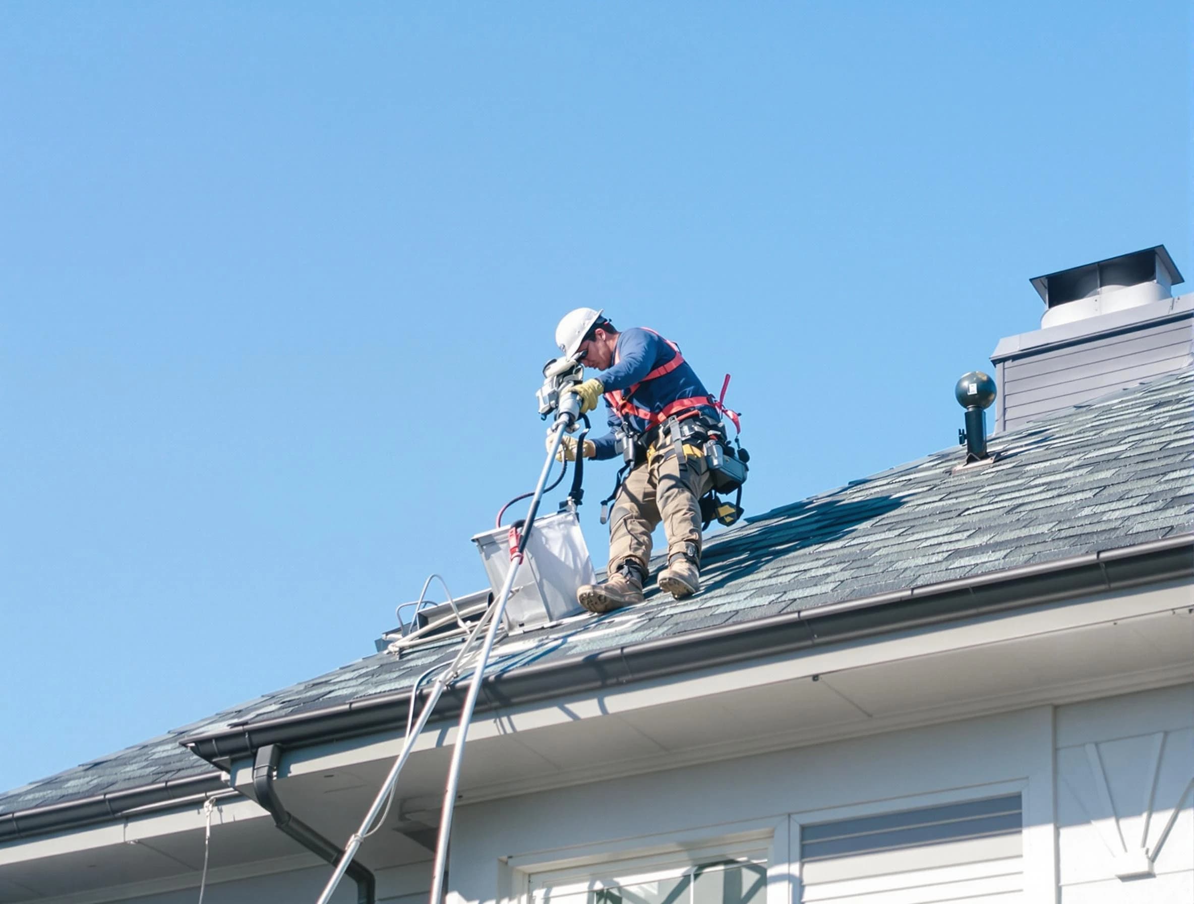 Indio Dryer Vent Cleaning certified technician cleaning a roof-mounted dryer vent system in Indio