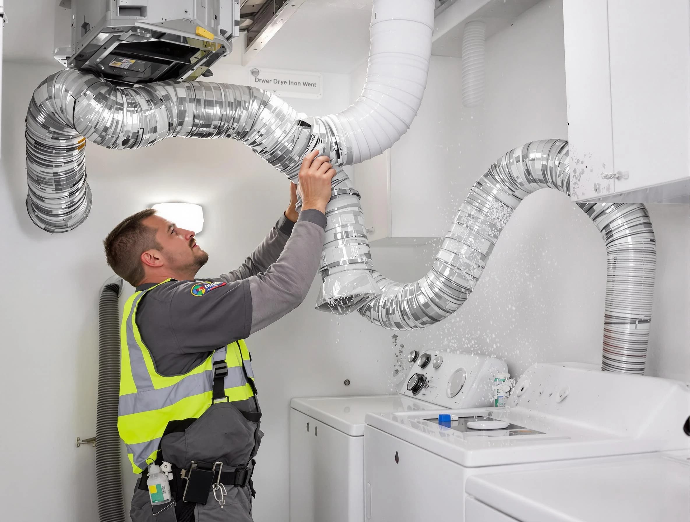 Indio Dryer Vent Cleaning technician performing detailed dryer exhaust vent cleaning at a home in Indio