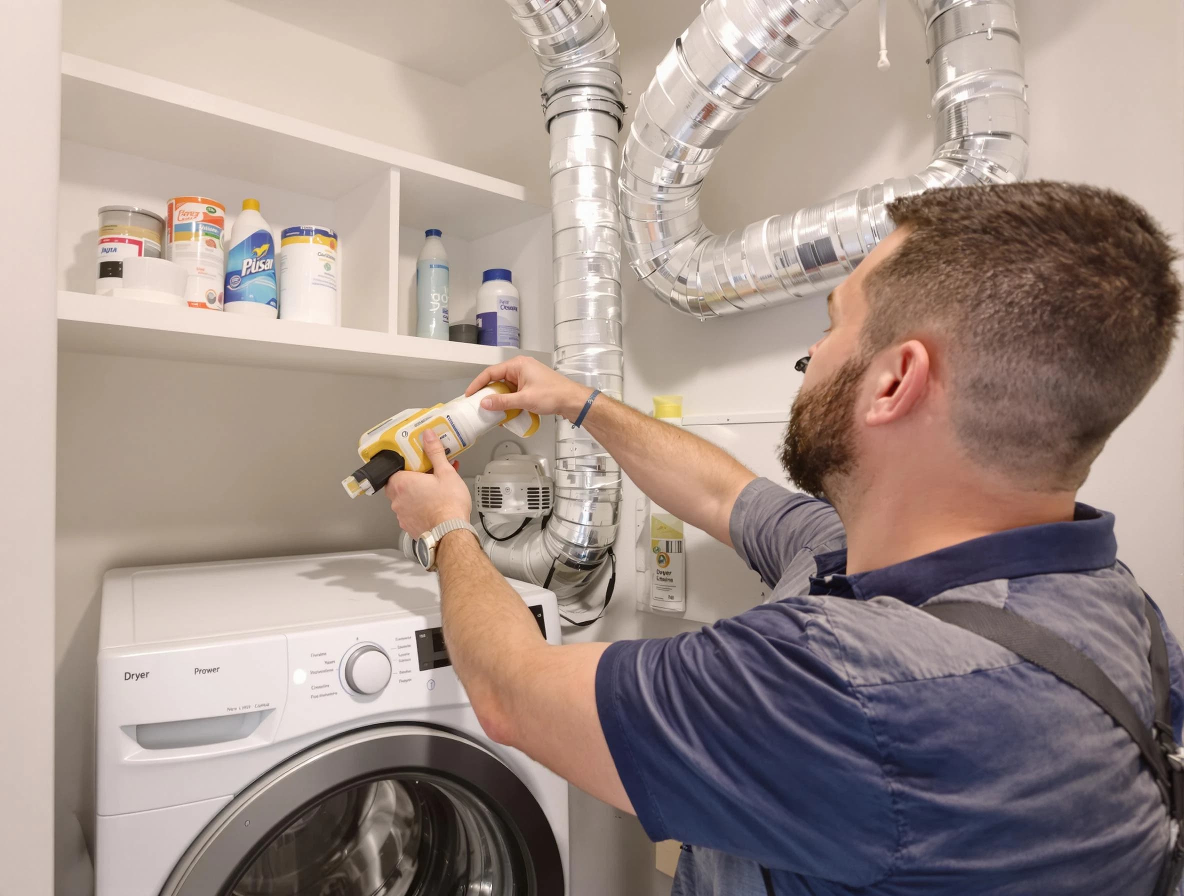 Indio Dryer Vent Cleaning technician performing dryer vent cleaning at a home in Indio