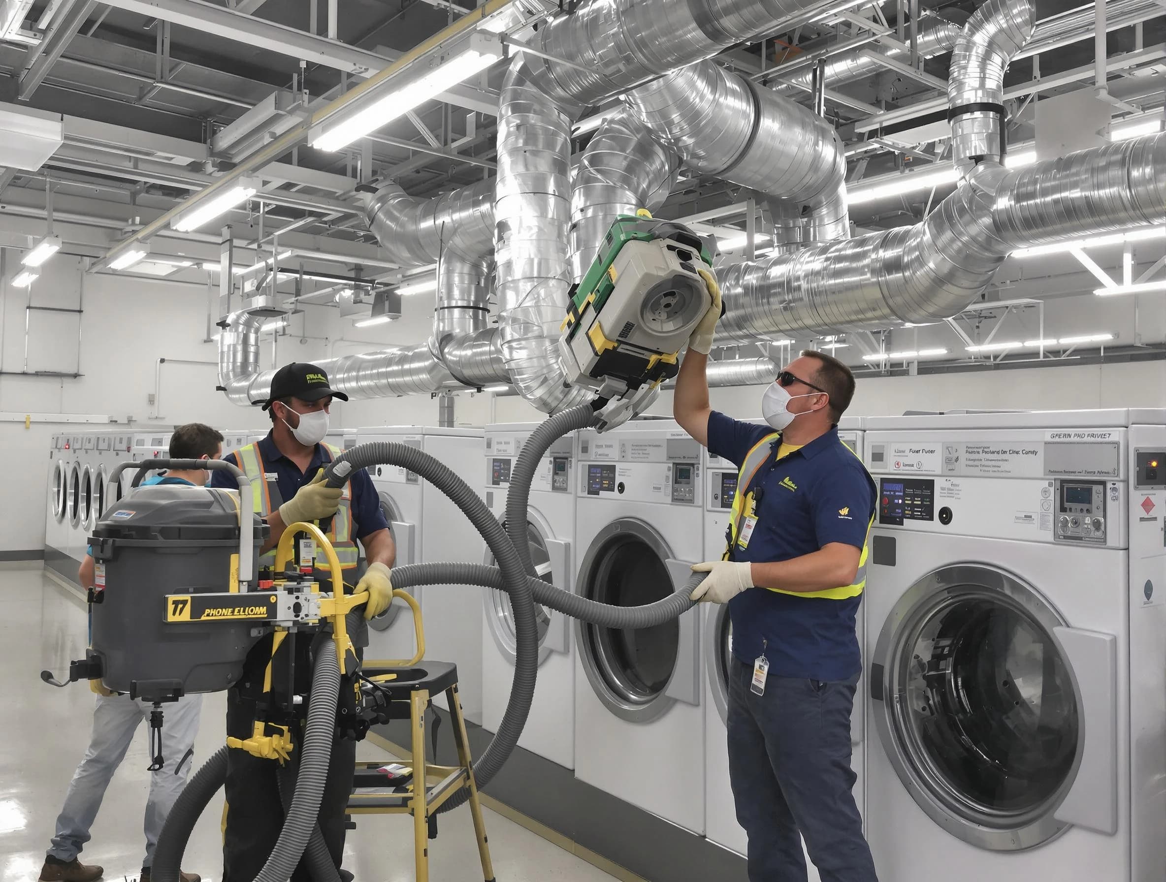 Indio Dryer Vent Cleaning team cleaning large-scale industrial dryer vent systems at a facility in Indio